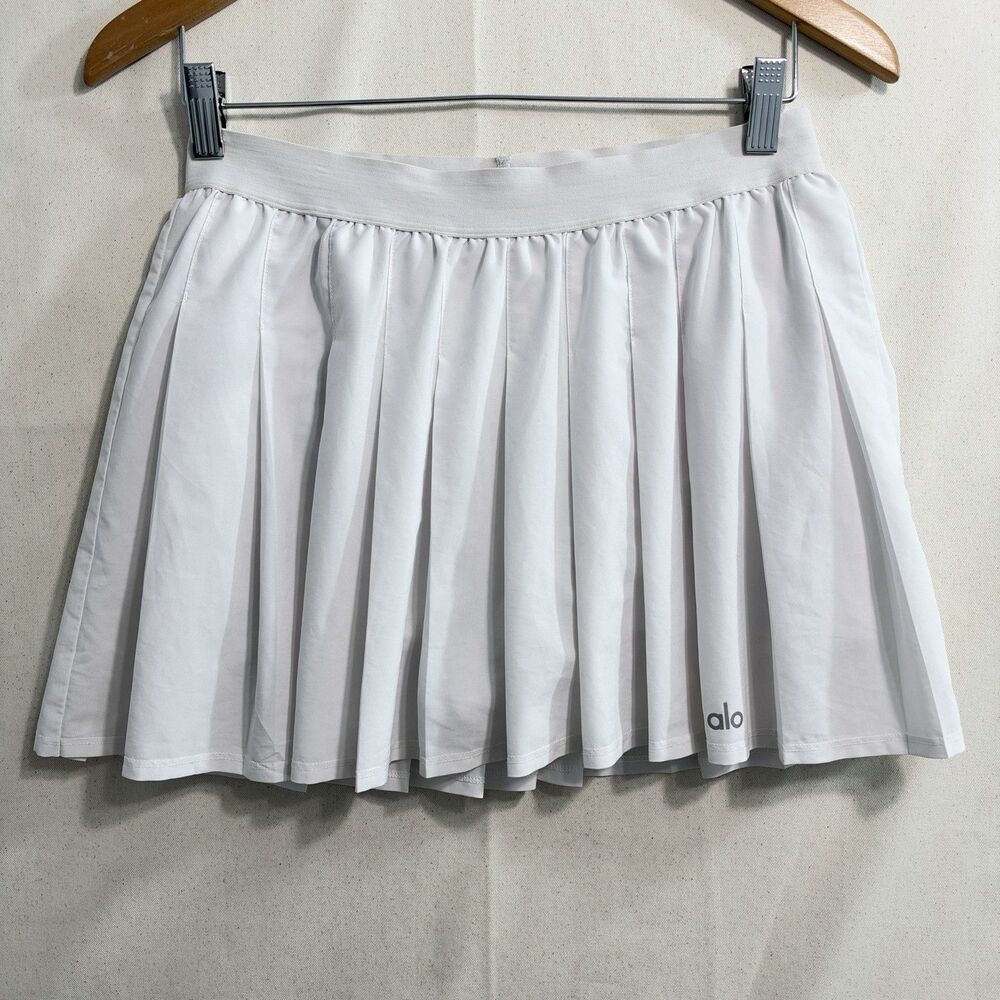 Women’s Authentic Alo Yoga White Varsity Pleated Tennis Skirt Skort XS
